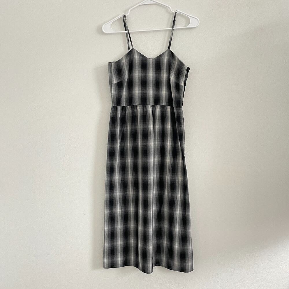 Loup NYC Dress Women XS Gray Plaid‎ Midi Tank Picnic Farmhouse Summer Casual
